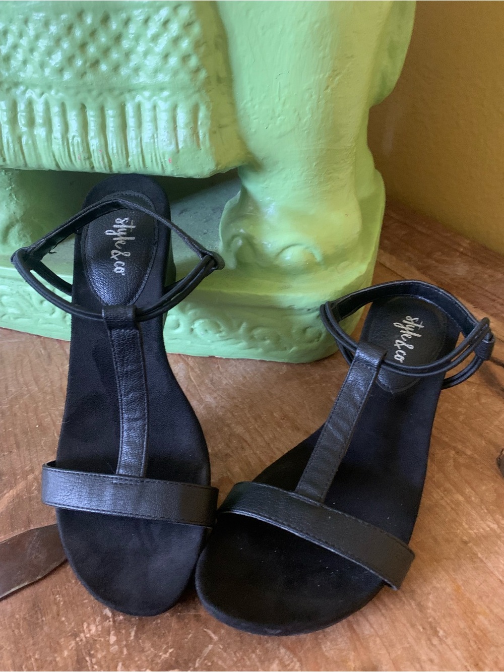 Style & Co. Black T-Strap Women's Sandals